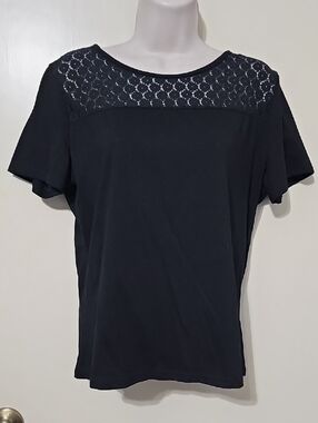 SHEIN Black Short Sleeve Top with Lace Yoke